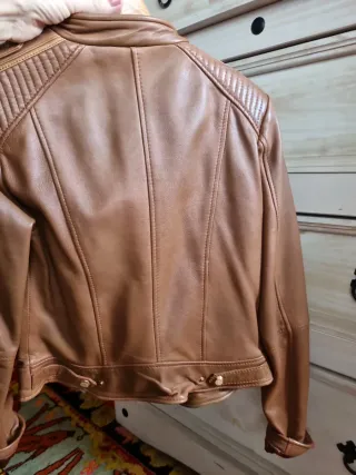 Cazadora Zara Piel Marrón Talla M