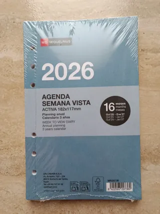 Recambio Agenda Miquelrius 2026 Semana Vista
