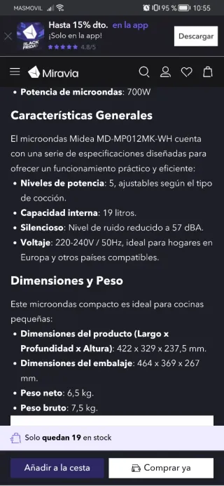 Microondas con grill  Midea Blanco y Dorado