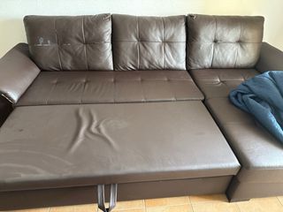 Sofá cama 3 plazas polipiel marrón