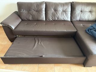 Sofá cama 3 plazas polipiel marrón