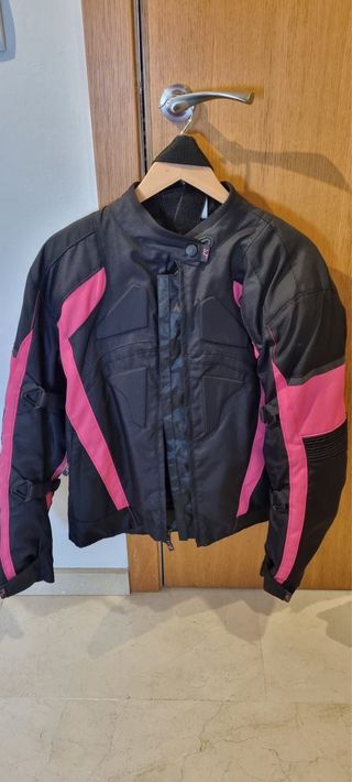 Chaqueta Moto Mujer Negra y Rosa