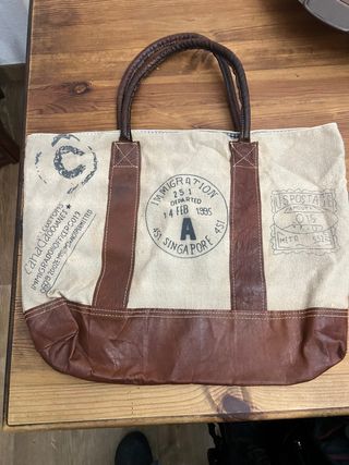 Bolso de Lona con Estampado de Sellos