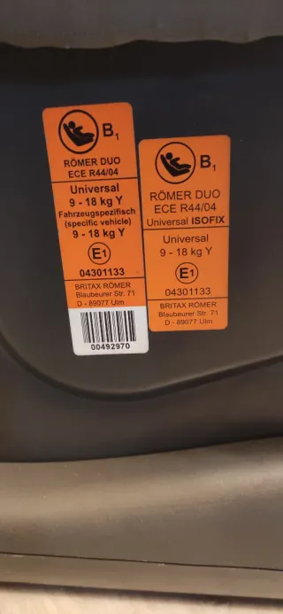 Silla Coche Romer Duo Isofix 9-18kg
