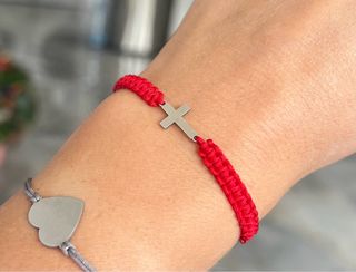 Pulsera Cruz Acero Inoxidable Roja