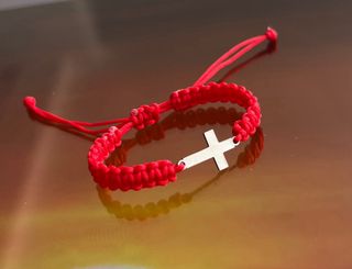 Pulsera Cruz Acero Inoxidable Roja