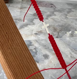 Pulsera Cruz Acero Inoxidable Roja