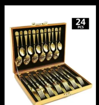 2 Cuberterías Dorada 24 Piezas Acero Ino