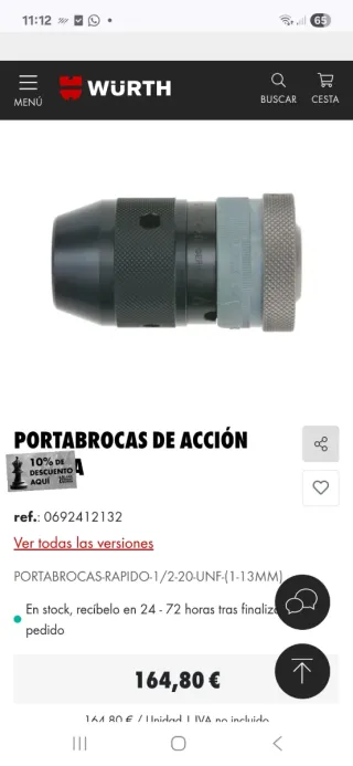 Portabrocas rápido Würth 1/2-20 UNF