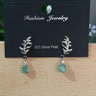 Pendientes Plata 925 Esmeralda Hoja