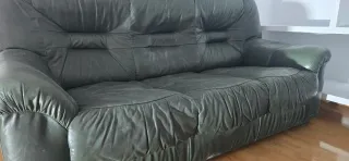 Sofá 3 plazas piel verde jardín