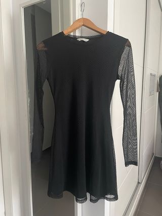 Vestido negro lunares manga larga