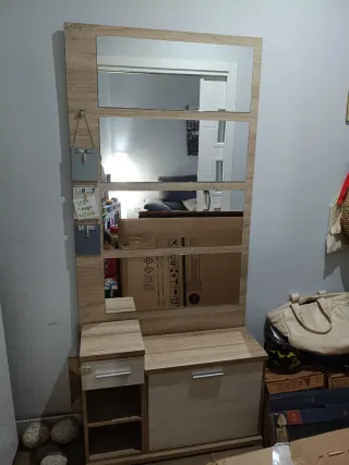 Mueble recibidor con espejo y cajón