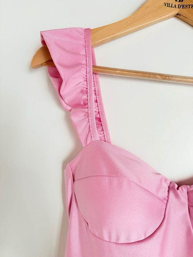 Abito lungo rosa con spacco sexy