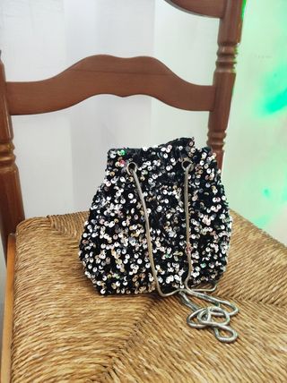 Bolso de fiesta lentejuelas negro y plata