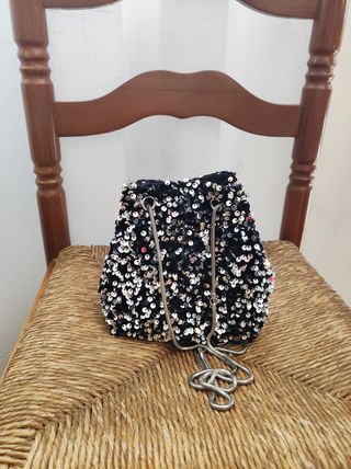 Bolso de fiesta lentejuelas negro y plata