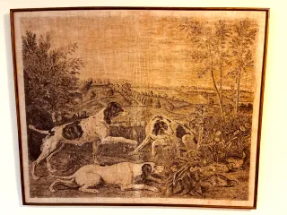 Cuadro antiguo tela escena de caza