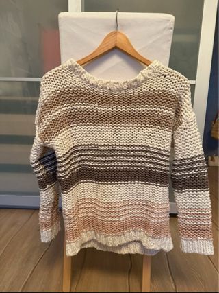 Jersey de punto rayas beige y marrón