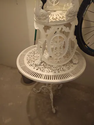 Conjunto mesa y sillas hierro vintage blanco