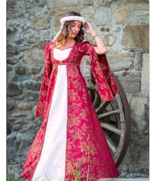 Conjunto Vestido medieval rojo y dorado