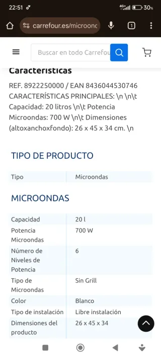 Microondas Orbegozo 20L
