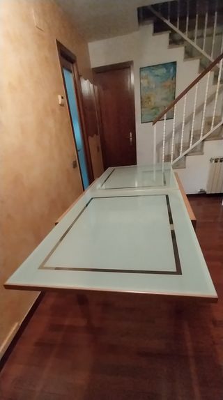 Mesa comedor madera y vidrio extensible