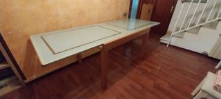 Mesa comedor madera y vidrio extensible