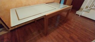 Mesa comedor madera y vidrio extensible