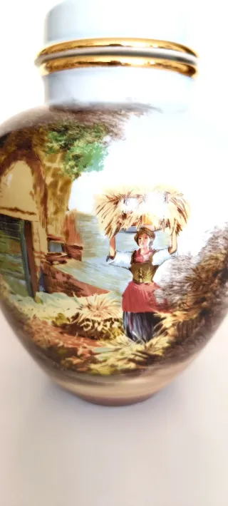 Jarrón porcelana Sanbo azul y dorado