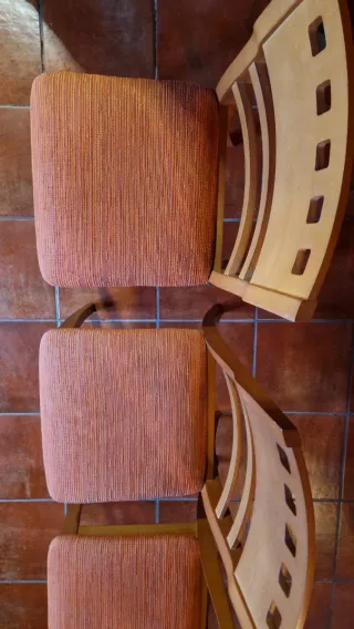 4 Sillas Comedor Madera y Tela Naranja