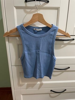 Top Zara azul canalé