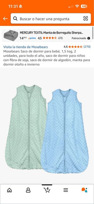 Conjunto de sacos de dormir bebé 12-18m, Mosebears