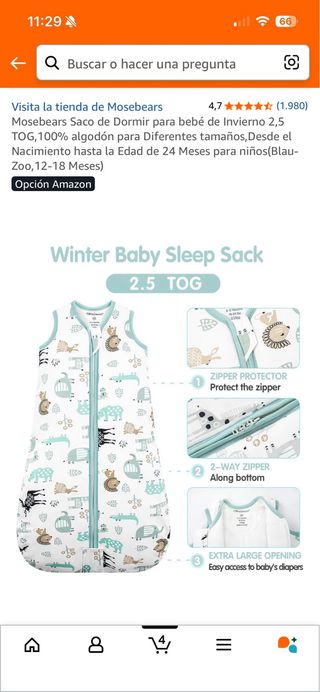 Conjunto de sacos de dormir bebé 12-18m, Mosebears