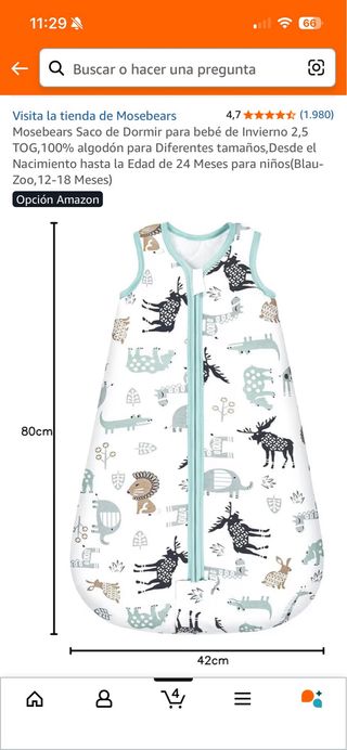 Conjunto de sacos de dormir bebé 12-18m, Mosebears