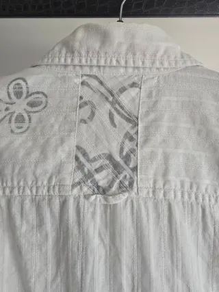 Camisa Lino y Algodón Estampada Gris Talla M