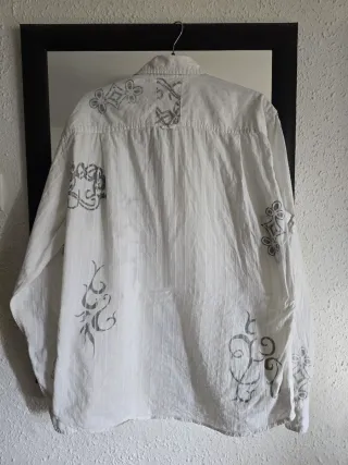 Camisa Lino y Algodón Estampada Gris Talla M