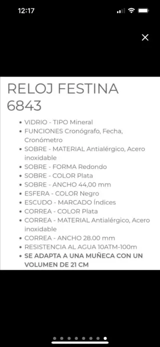 Reloj Festina Cronógrafo Azul y Plateado