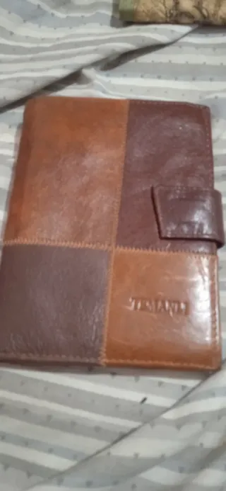 Portafoglio in pelle marrone/rosso