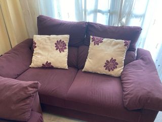 2 sofás de tela de piel melocotón morado berenjena