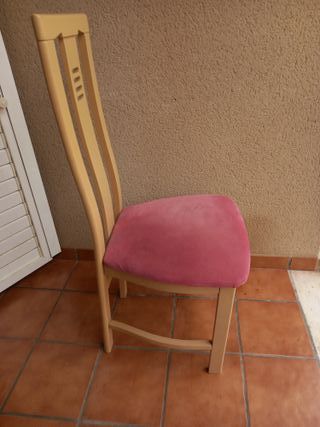 Juego de 4 sillas comedor roble y terciopelo rosa