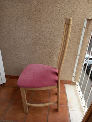 Juego de 4 sillas comedor roble y terciopelo rosa