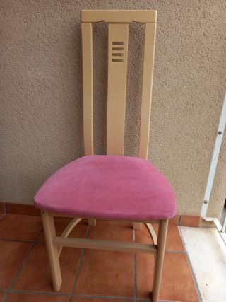 Juego de 4 sillas comedor roble y terciopelo rosa