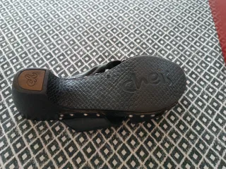 Zapatos Cheis Negros Tacón Madera