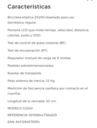 Bicicleta Elíptica BH ZK 200