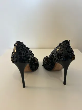Zapatos tacón Zara lentejuelas negros