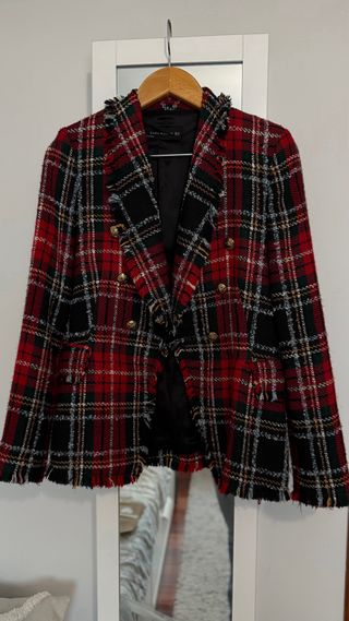 Blazer Zara cuadros flecos