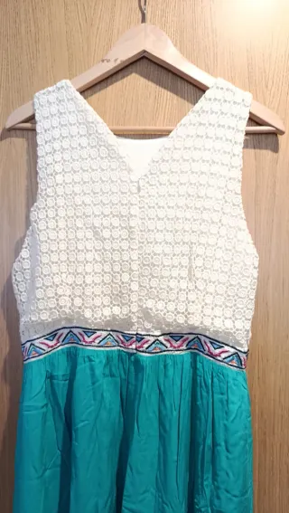 Vestido Boho Chic Turquesa y Blanco Talla XXL