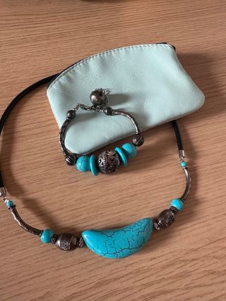 Conjunto étnico collar, pulsera y monedero