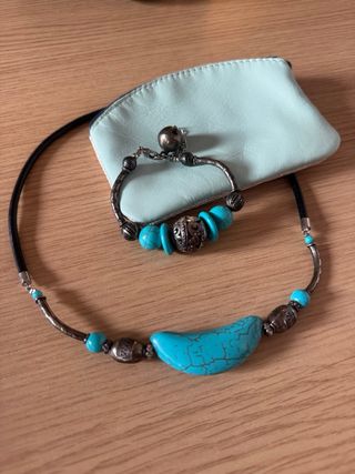 Conjunto étnico collar, pulsera y monedero