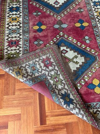 Tappeto Persa Lana Blu e Rosso